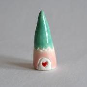 Little Clay House Pink Mint Green Red white  Gnome Home Miniature Pottery Cottage