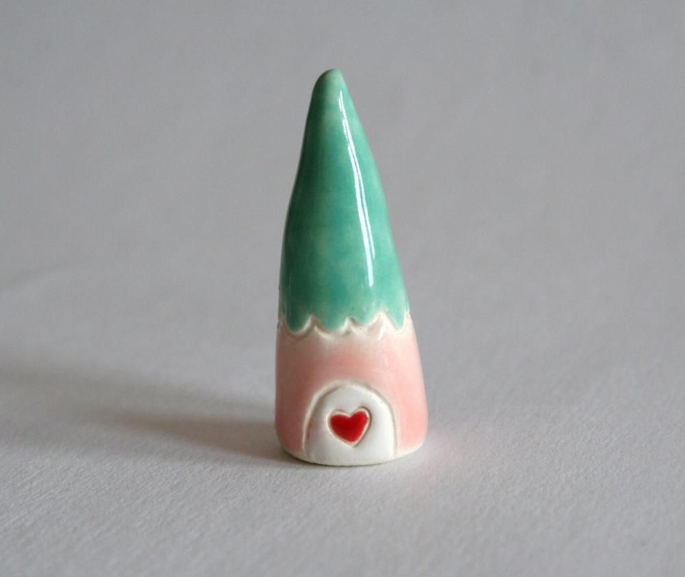 Little Clay House Pink Mint Green Red White Gnome Home Miniature Pottery Cottage